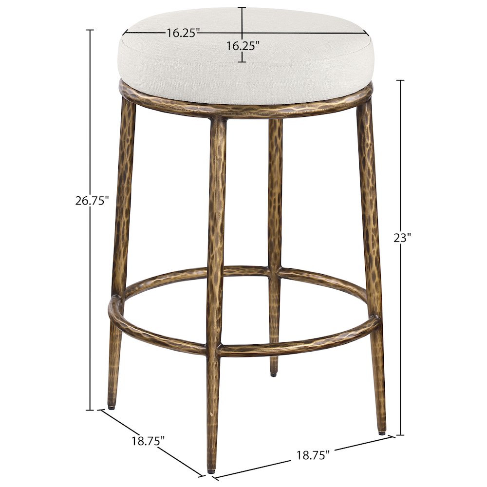 Ferro Cream Linen Textured Performance Fabric Upholstered Counter Stool. Picture 4