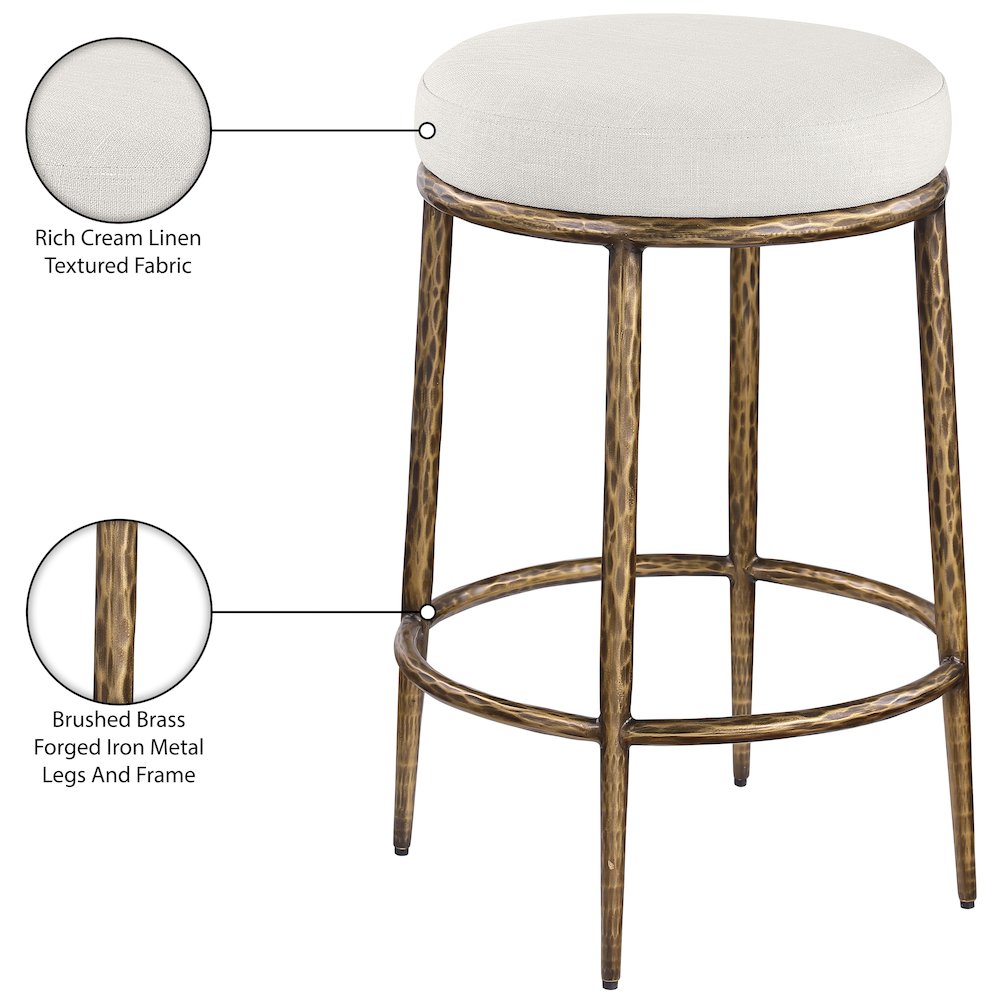 Ferro Cream Linen Textured Performance Fabric Upholstered Counter Stool. Picture 5