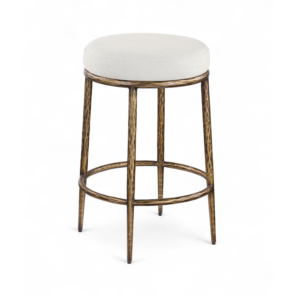 Ferro Cream Linen Textured Performance Fabric Upholstered Counter Stool. Picture 1