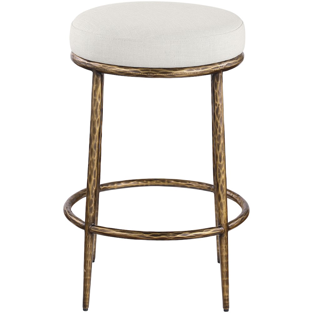 Ferro Cream Linen Textured Performance Fabric Upholstered Counter Stool. Picture 3