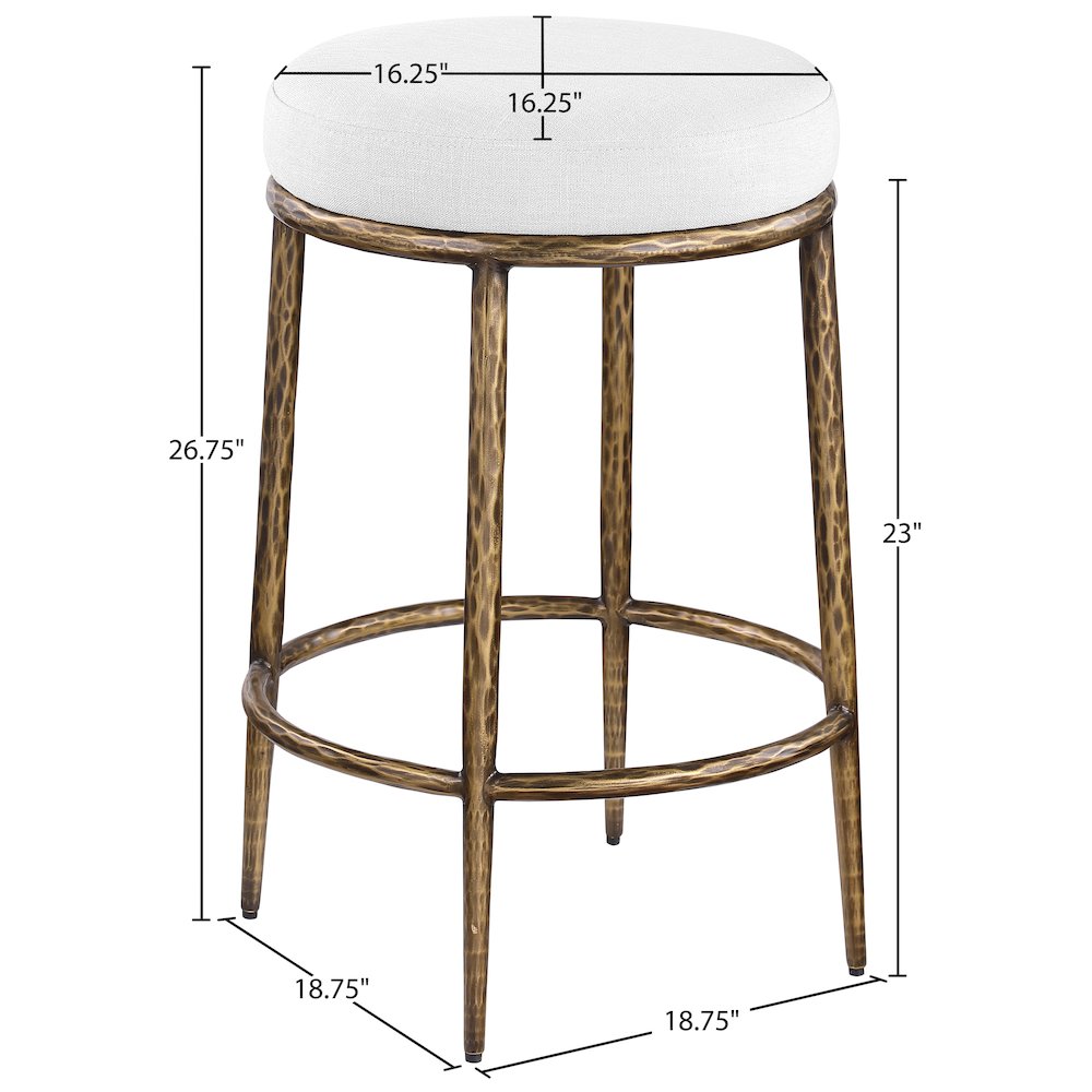 Ferro White Linen Textured Performance Fabric Upholstered Counter Stool. Picture 4