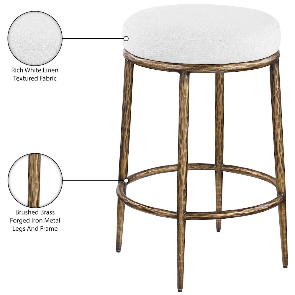 Ferro White Linen Textured Performance Fabric Upholstered Counter Stool. Picture 5