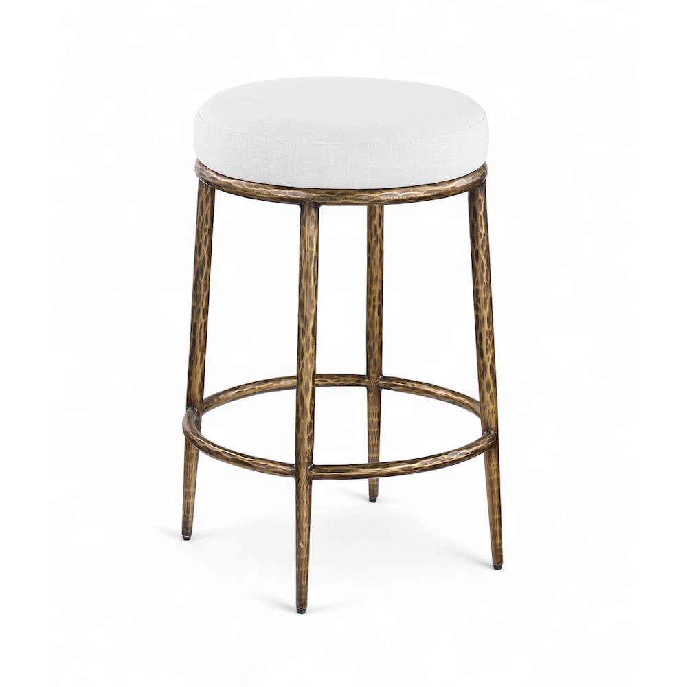 Ferro White Linen Textured Performance Fabric Upholstered Counter Stool. Picture 1