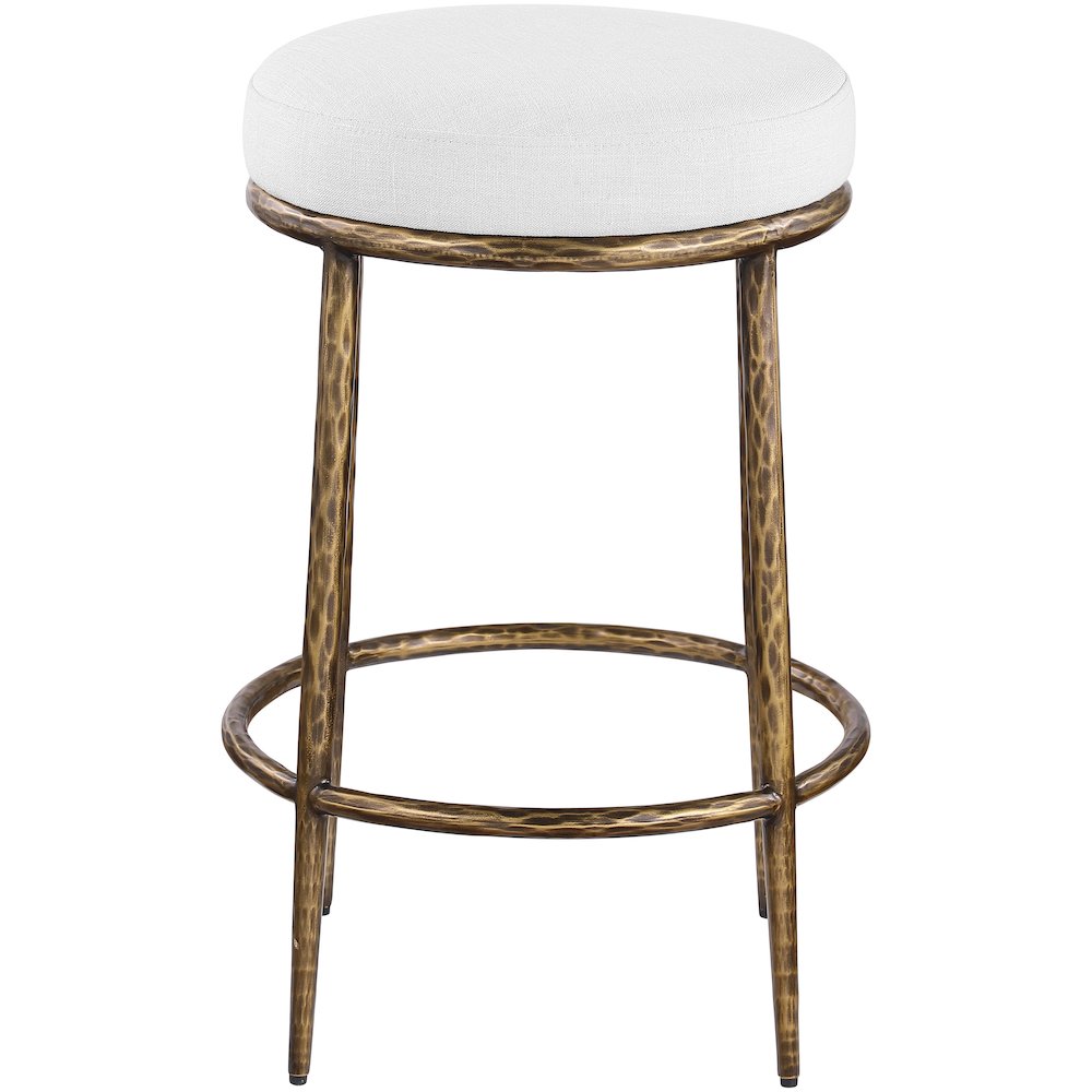 Ferro White Linen Textured Performance Fabric Upholstered Counter Stool. Picture 2