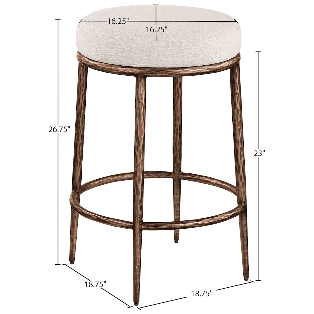 Ferro Beige Linen Textured Performance Fabric Upholstered Counter Stool. Picture 4