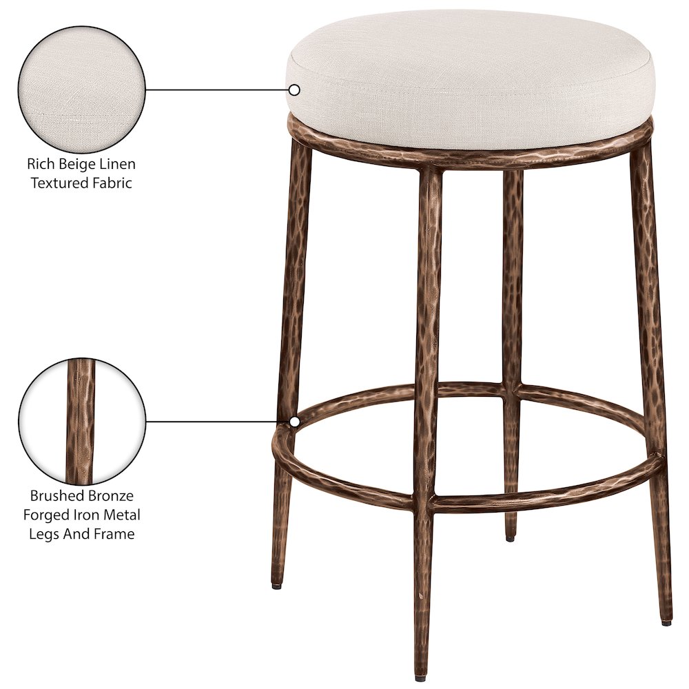 Ferro Beige Linen Textured Performance Fabric Upholstered Counter Stool. Picture 5