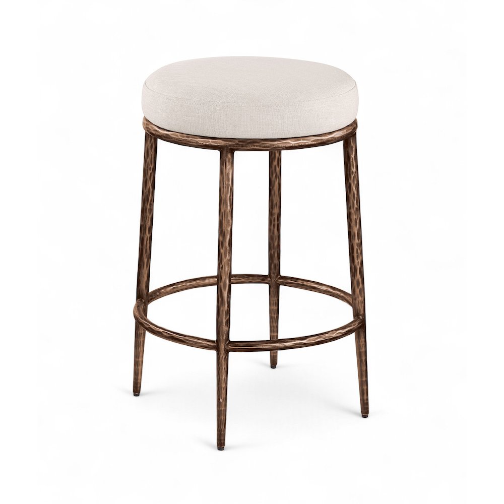 Ferro Beige Linen Textured Performance Fabric Upholstered Counter Stool. Picture 1