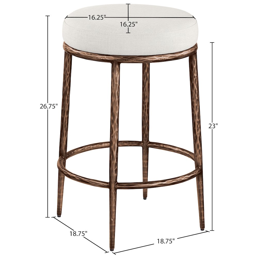 Ferro Cream Linen Textured Performance Fabric Upholstered Counter Stool. Picture 4