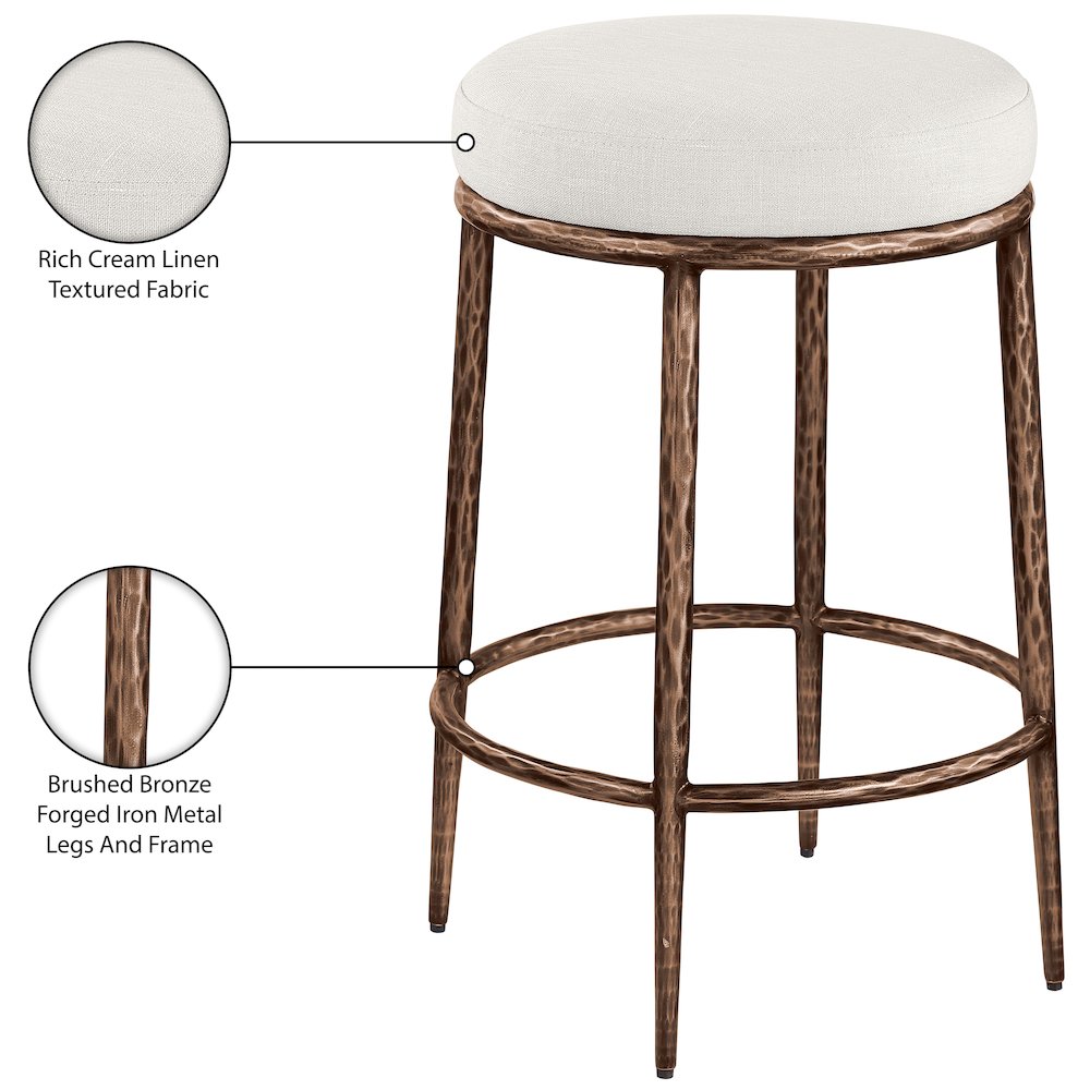 Ferro Cream Linen Textured Performance Fabric Upholstered Counter Stool. Picture 5