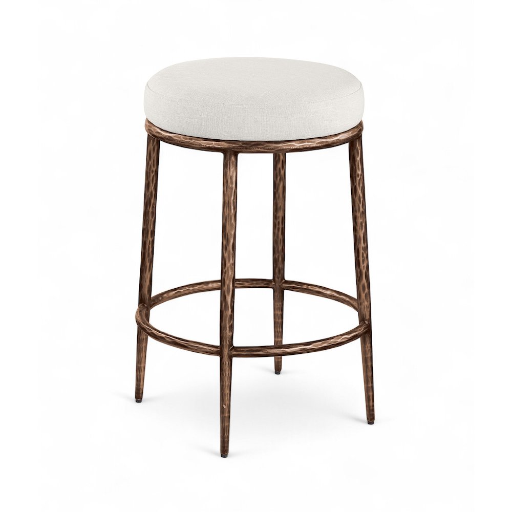 Ferro Cream Linen Textured Performance Fabric Upholstered Counter Stool. Picture 1