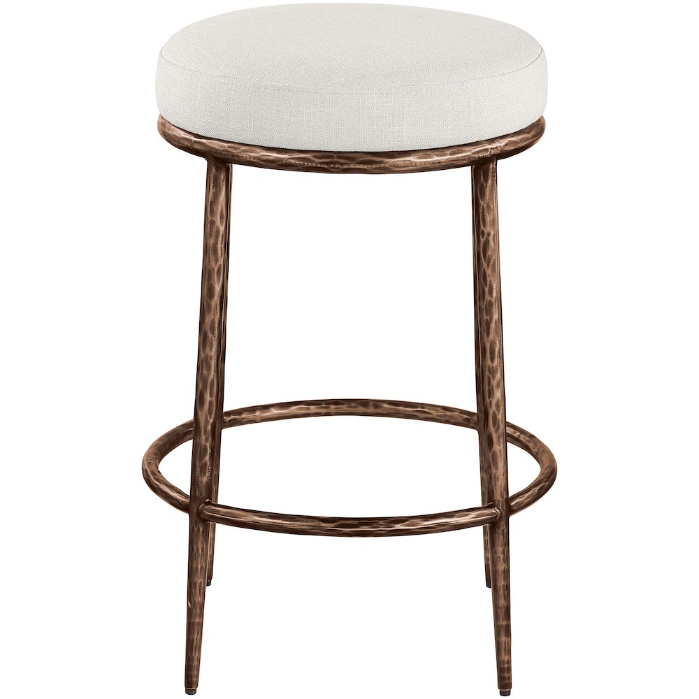 Ferro Cream Linen Textured Performance Fabric Upholstered Counter Stool. Picture 2