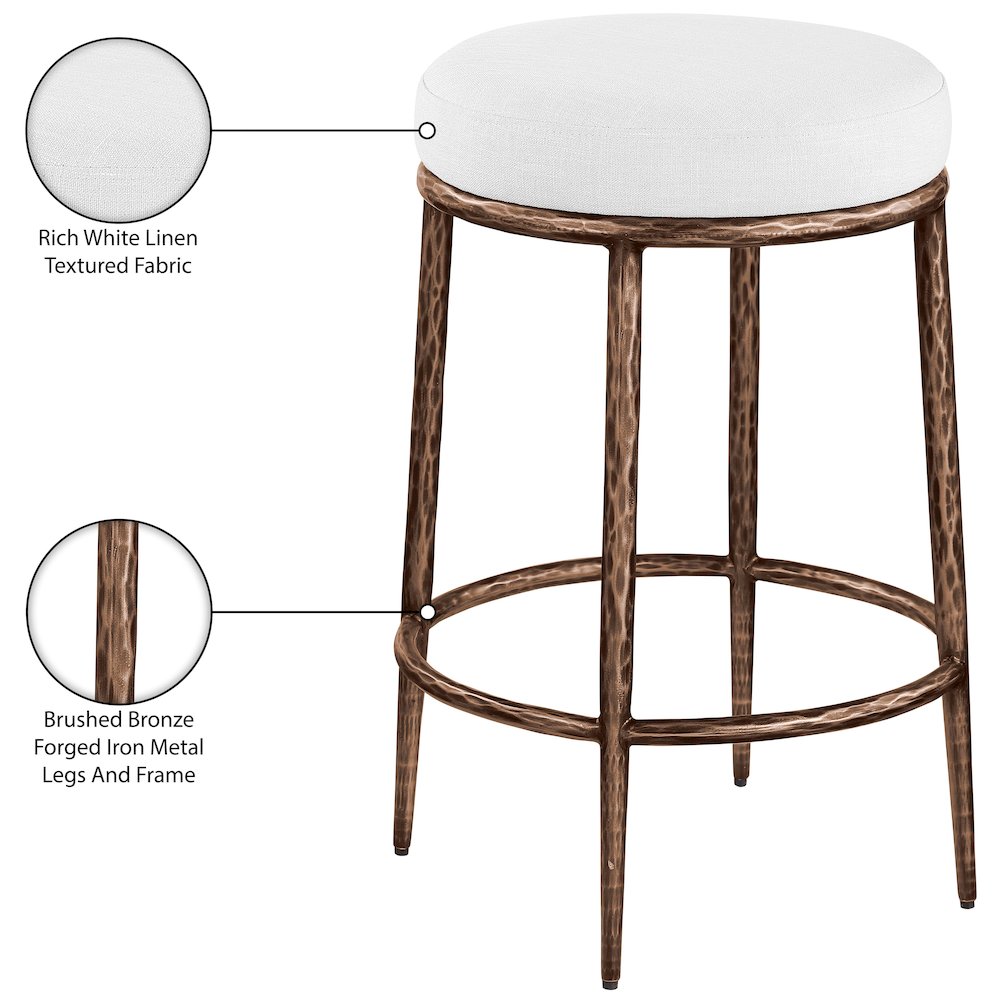 Ferro White Linen Textured Performance Fabric Upholstered Counter Stool. Picture 5
