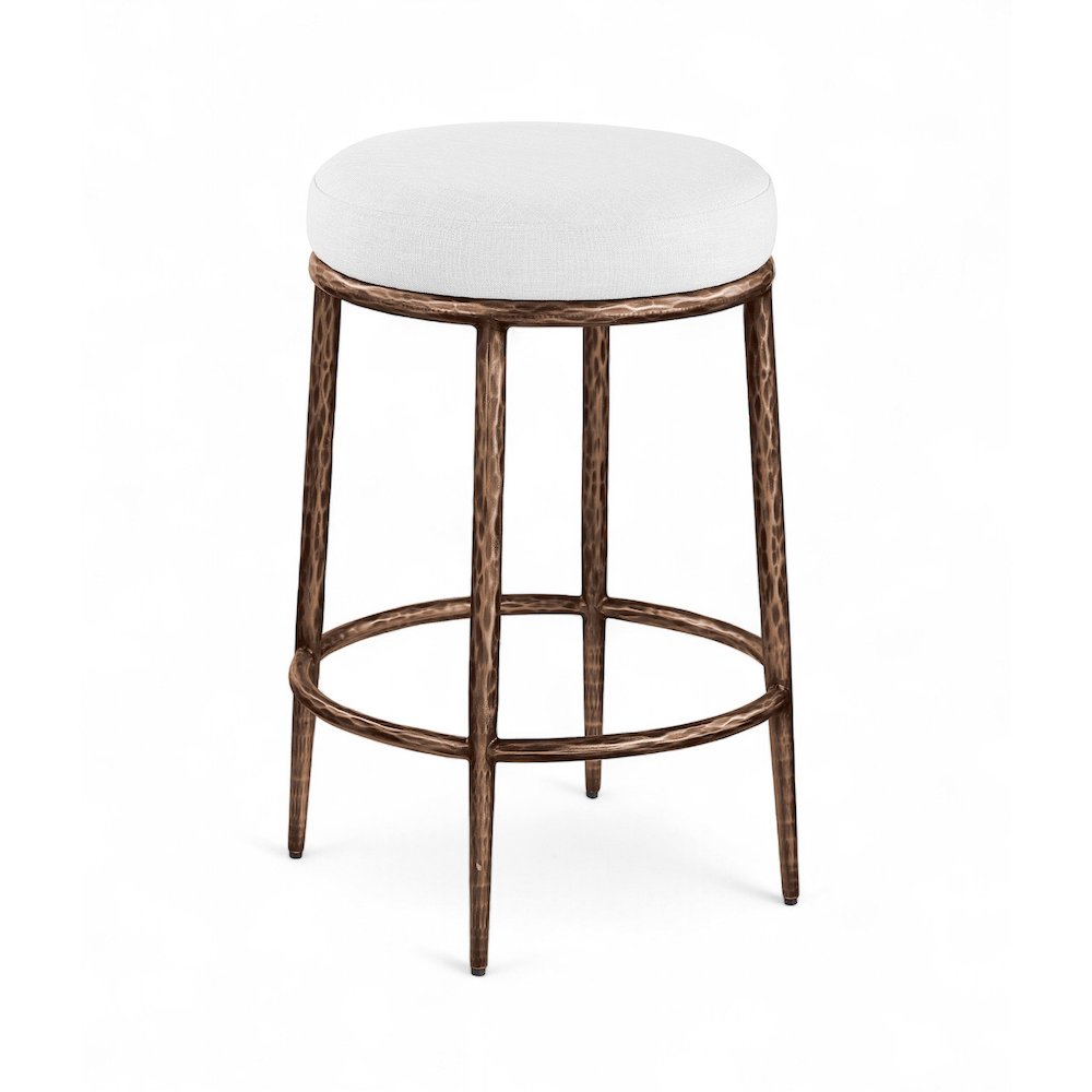 Ferro White Linen Textured Performance Fabric Upholstered Counter Stool. Picture 1