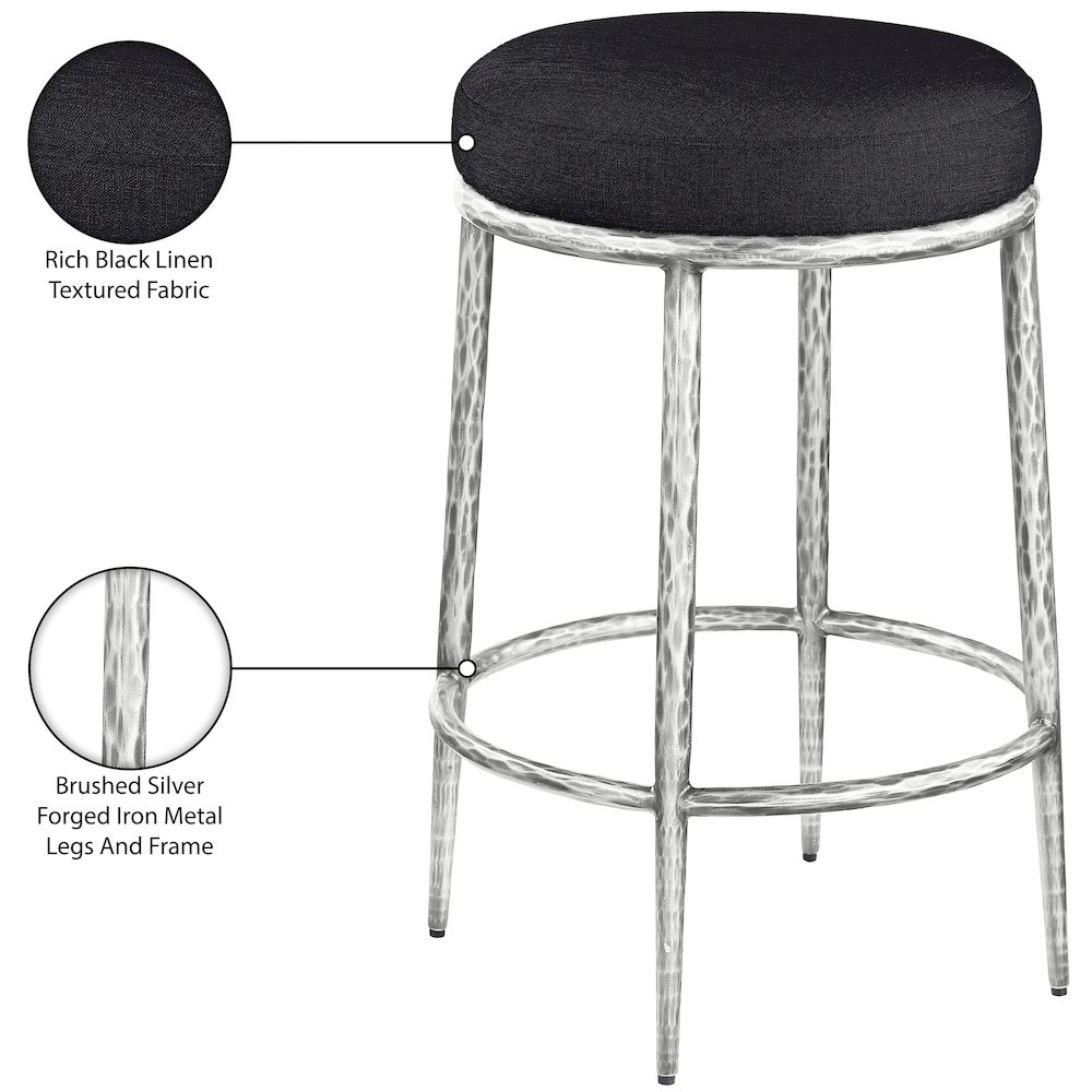 Ferro Black Linen Textured Performance Fabric Upholstered Counter Stool. Picture 5