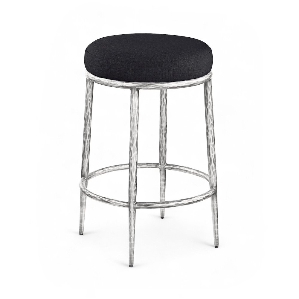 Ferro Black Linen Textured Performance Fabric Upholstered Counter Stool. Picture 1