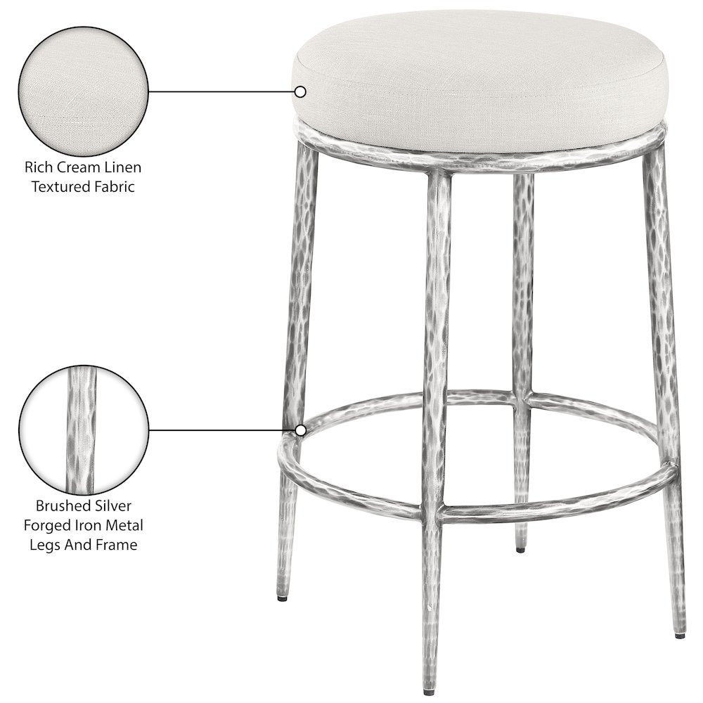 Ferro Cream Linen Textured Performance Fabric Upholstered Counter Stool. Picture 5