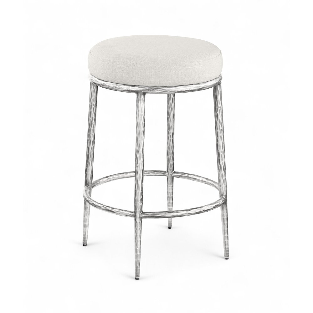 Ferro Cream Linen Textured Performance Fabric Upholstered Counter Stool. Picture 1
