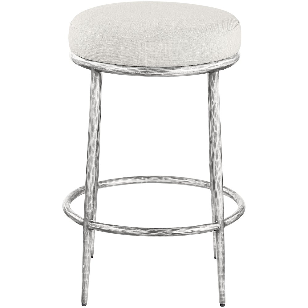 Ferro Cream Linen Textured Performance Fabric Upholstered Counter Stool. Picture 2