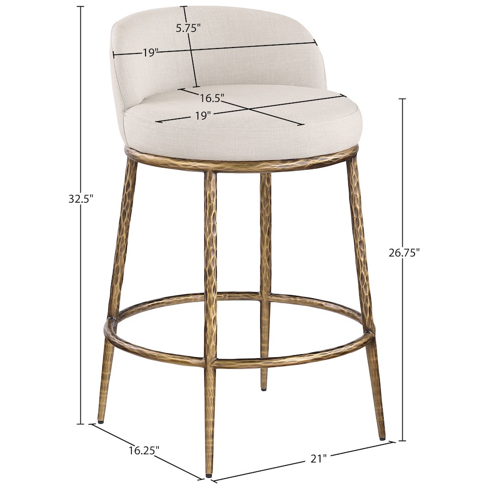 Ferro Beige Linen Textured Performance Fabric Upholstered Counter Stool. Picture 7