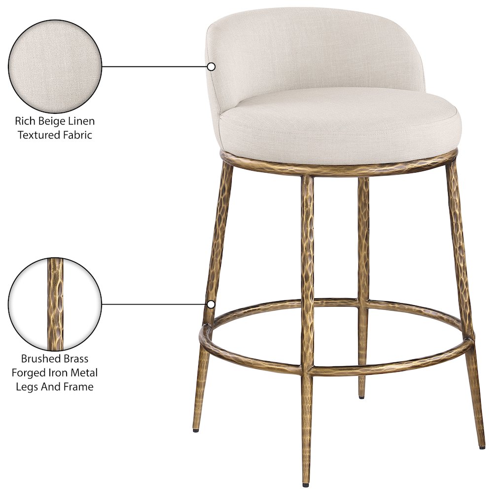 Ferro Beige Linen Textured Performance Fabric Upholstered Counter Stool. Picture 8