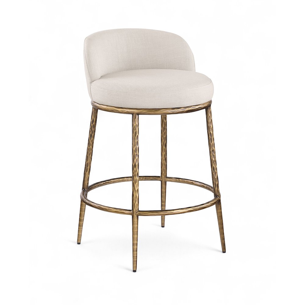 Ferro Beige Linen Textured Performance Fabric Upholstered Counter Stool. Picture 1