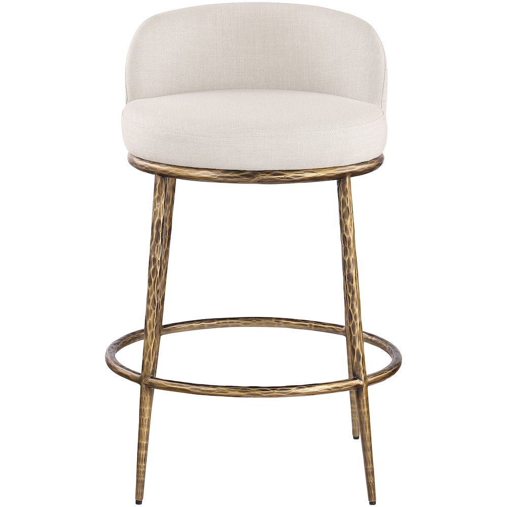 Ferro Beige Linen Textured Performance Fabric Upholstered Counter Stool. Picture 2