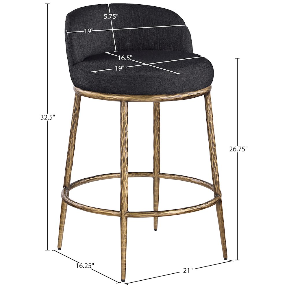 Ferro Black Linen Textured Performance Fabric Upholstered Counter Stool. Picture 8