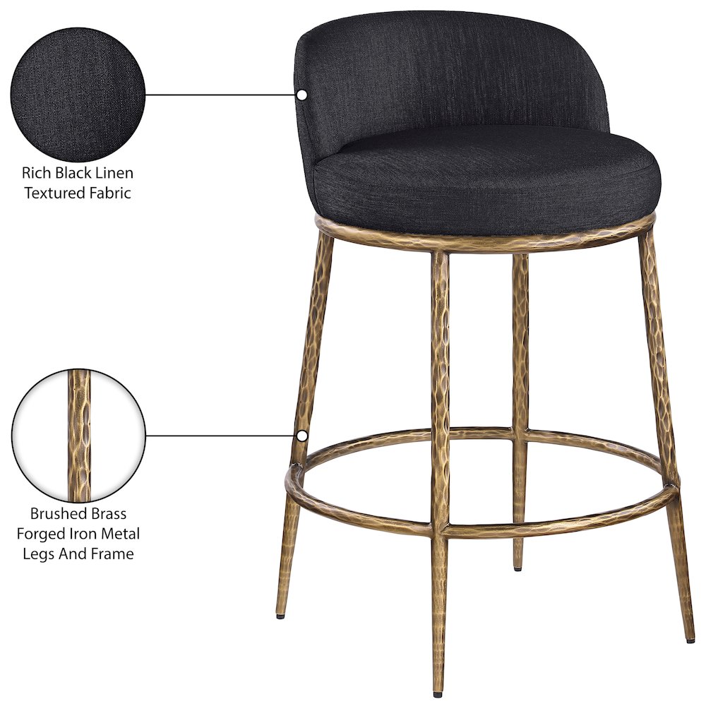 Ferro Black Linen Textured Performance Fabric Upholstered Counter Stool. Picture 9