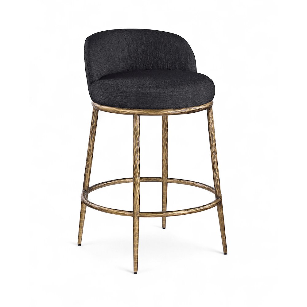 Ferro Black Linen Textured Performance Fabric Upholstered Counter Stool. Picture 1