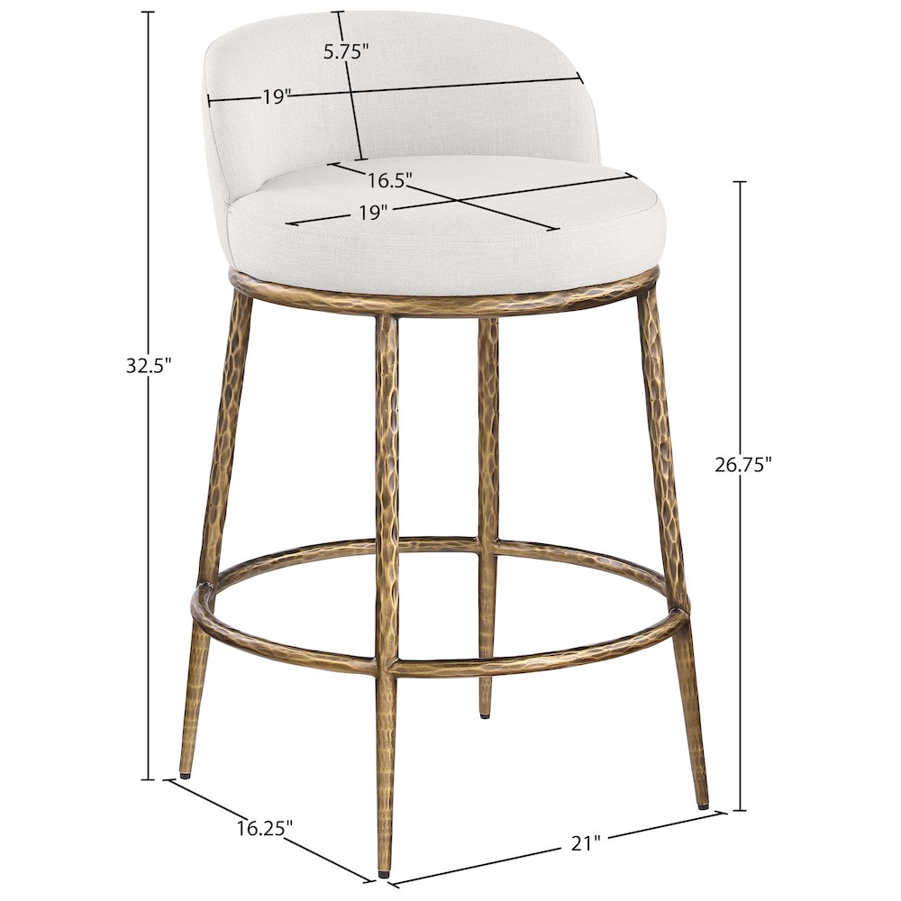 Ferro Cream Linen Textured Performance Fabric Upholstered Counter Stool. Picture 7
