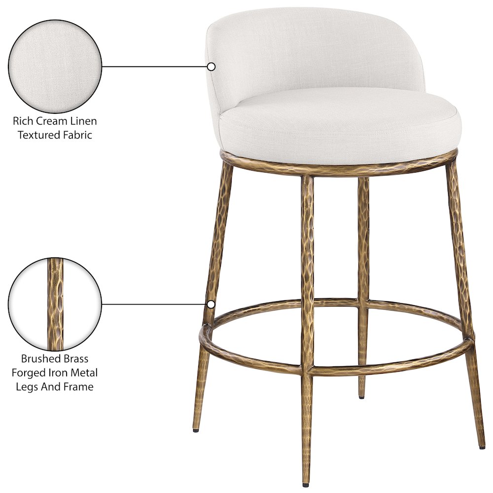 Ferro Cream Linen Textured Performance Fabric Upholstered Counter Stool. Picture 8