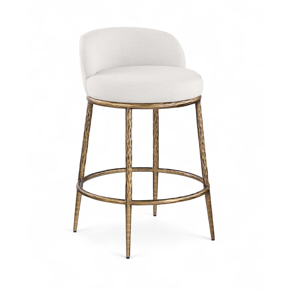Ferro Cream Linen Textured Performance Fabric Upholstered Counter Stool. Picture 1