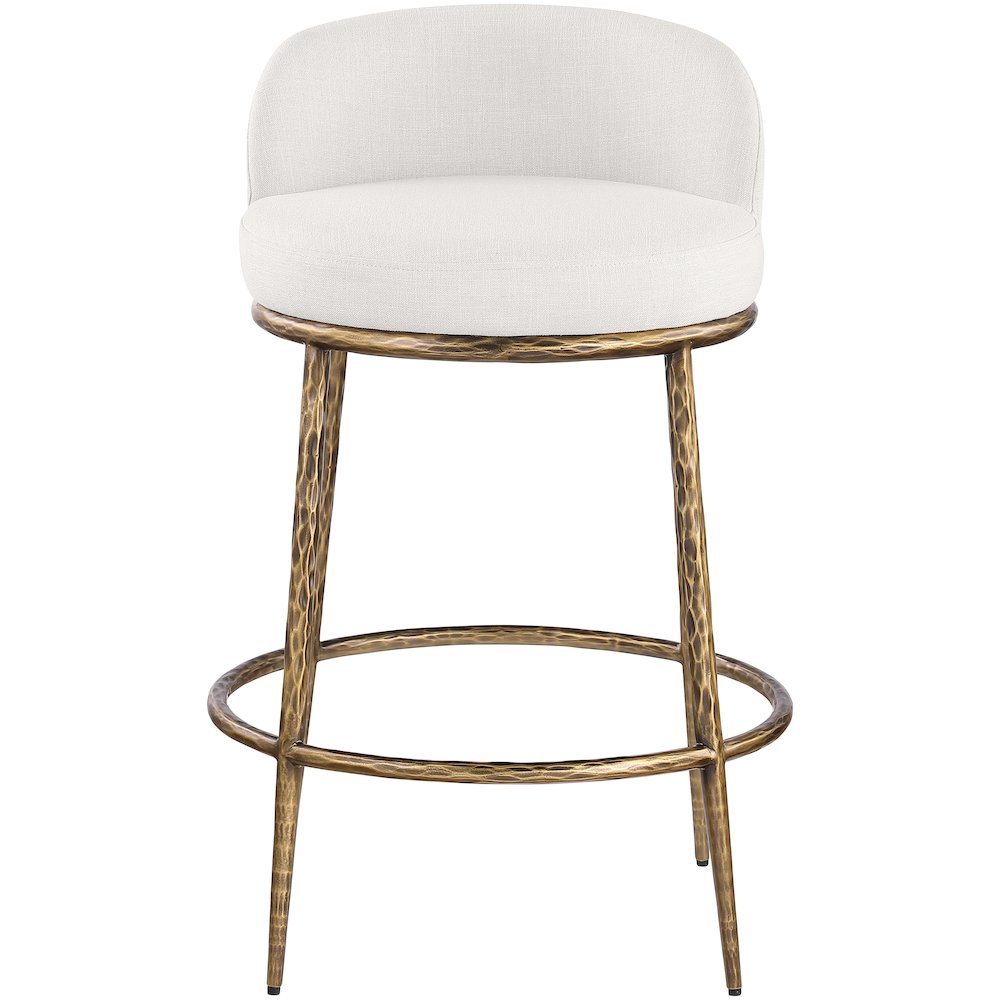 Ferro Cream Linen Textured Performance Fabric Upholstered Counter Stool. Picture 2