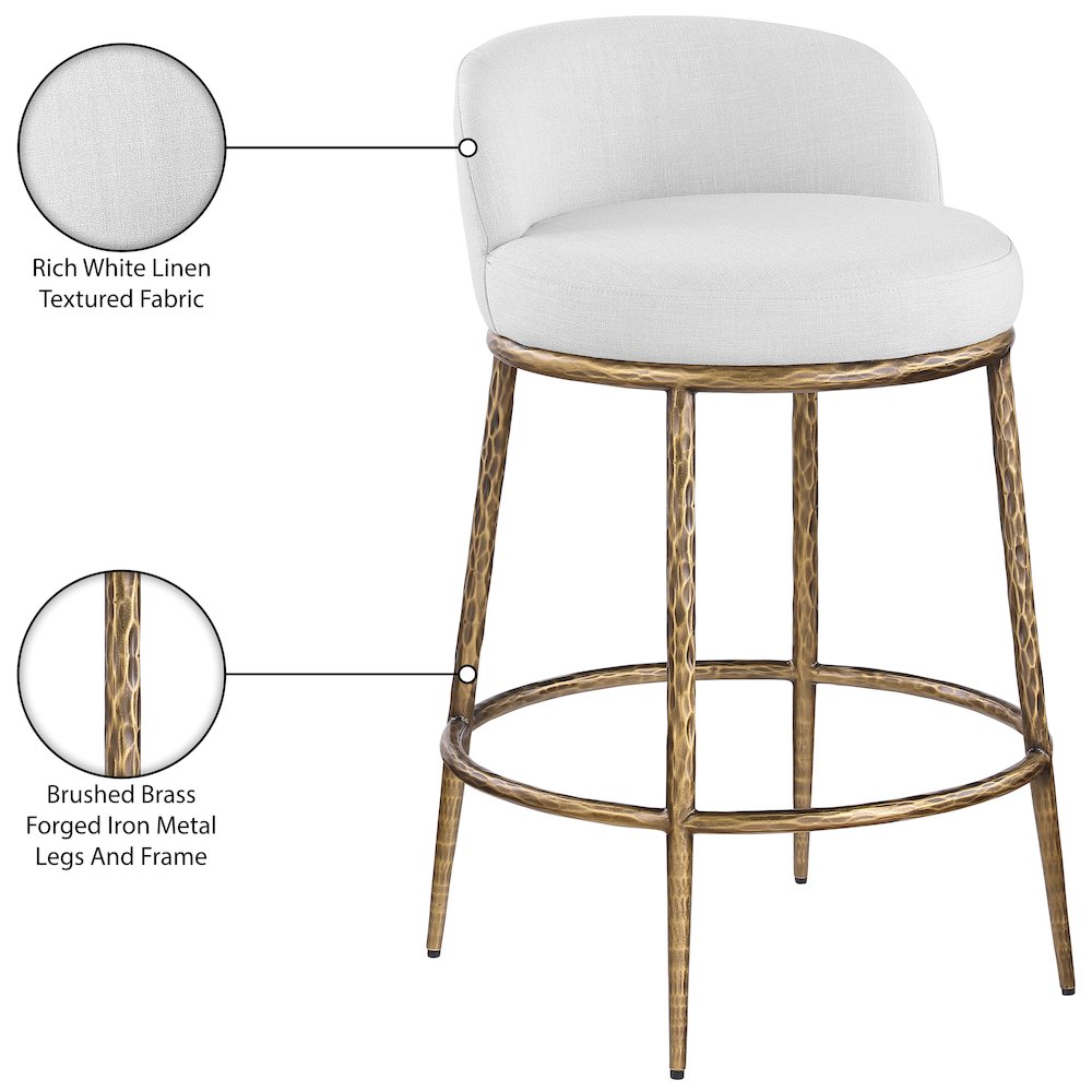 Ferro White Linen Textured Performance Fabric Upholstered Counter Stool. Picture 8