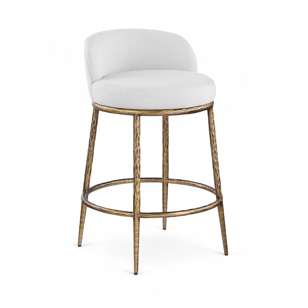 Ferro White Linen Textured Performance Fabric Upholstered Counter Stool. Picture 1