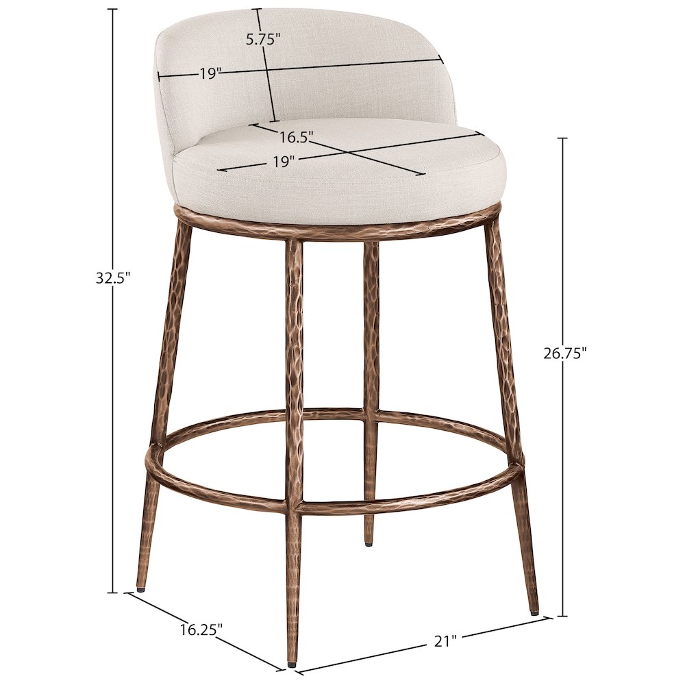 Ferro Beige Linen Textured Performance Fabric Upholstered Counter Stool. Picture 7