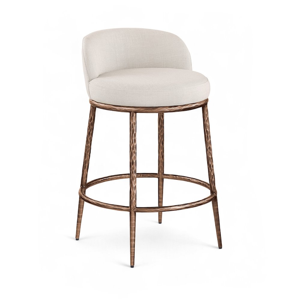 Ferro Beige Linen Textured Performance Fabric Upholstered Counter Stool. Picture 1