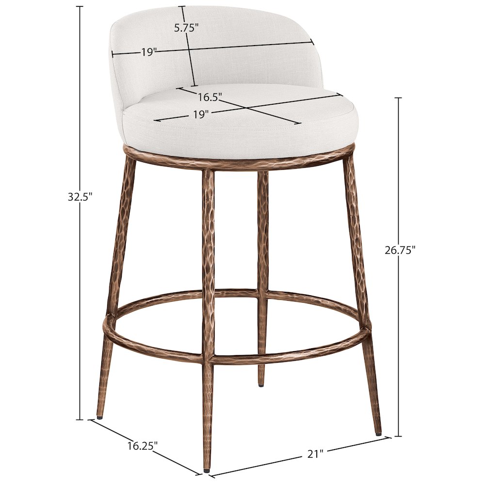 Ferro Cream Linen Textured Performance Fabric Upholstered Counter Stool. Picture 7