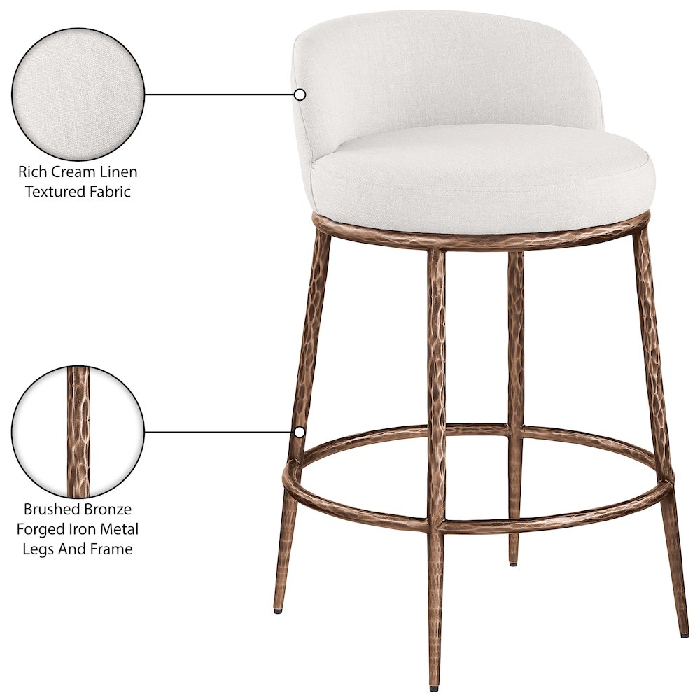 Ferro Cream Linen Textured Performance Fabric Upholstered Counter Stool. Picture 8