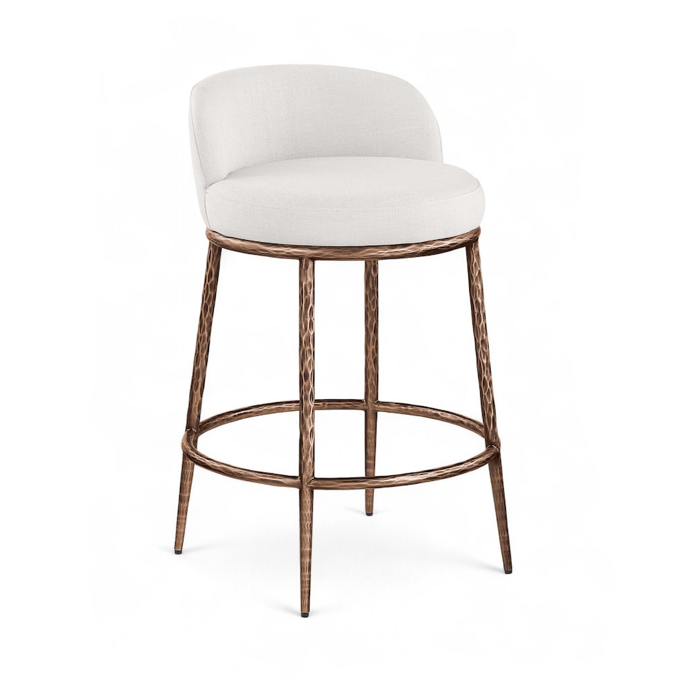 Ferro Cream Linen Textured Performance Fabric Upholstered Counter Stool. Picture 1
