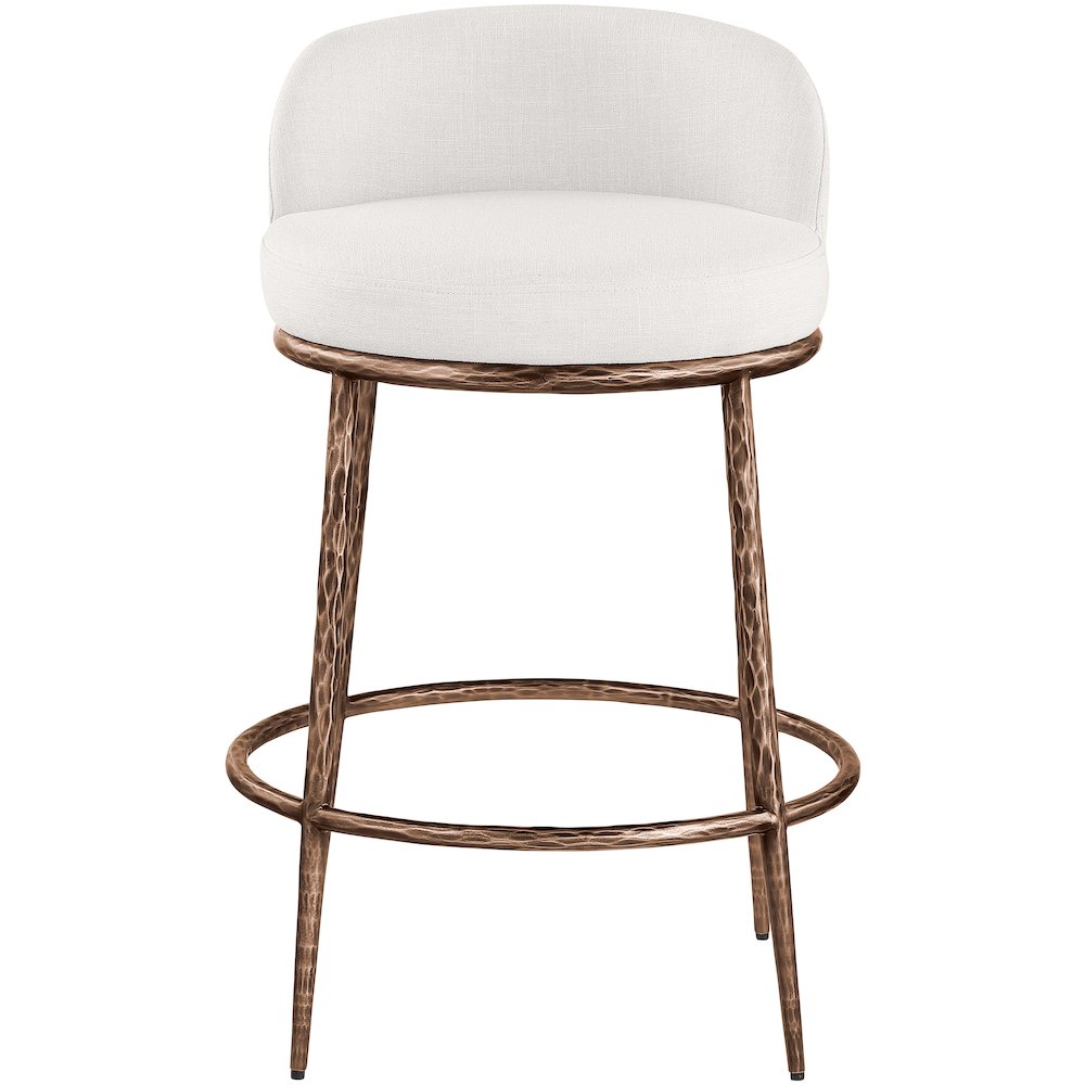 Ferro Cream Linen Textured Performance Fabric Upholstered Counter Stool. Picture 2