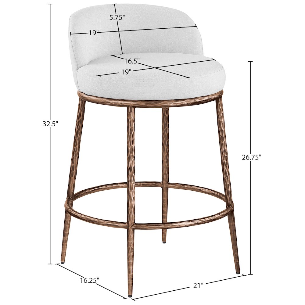 Ferro White Linen Textured Performance Fabric Upholstered Counter Stool. Picture 7