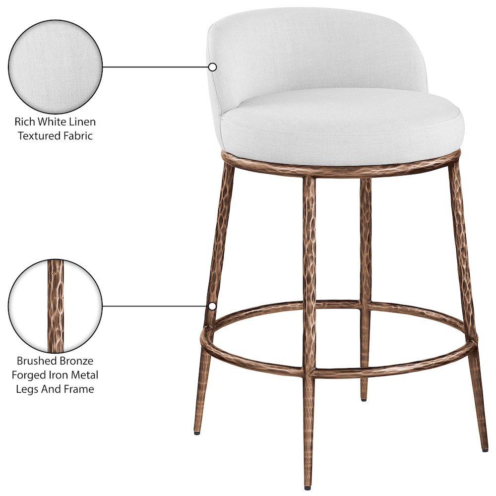 Ferro White Linen Textured Performance Fabric Upholstered Counter Stool. Picture 8