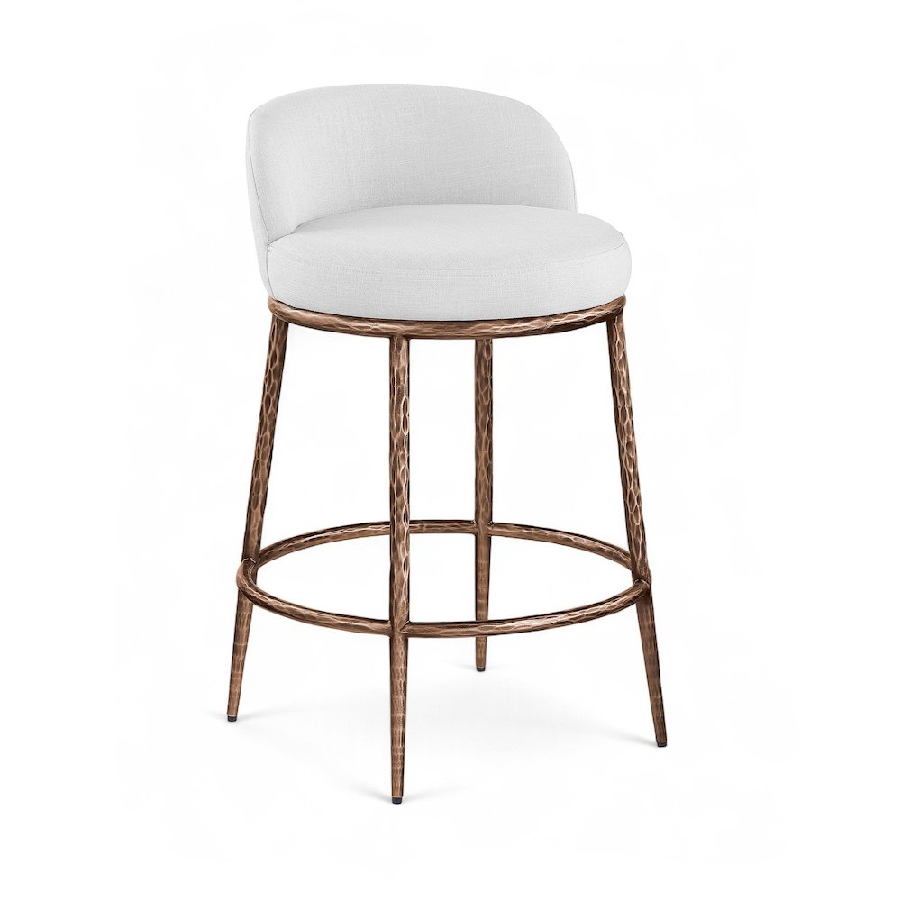 Ferro White Linen Textured Performance Fabric Upholstered Counter Stool. Picture 1