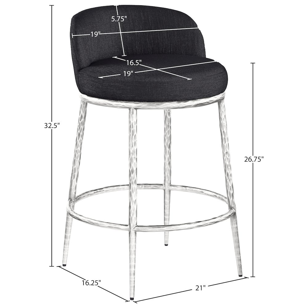 Ferro Black Linen Textured Performance Fabric Upholstered Counter Stool. Picture 7