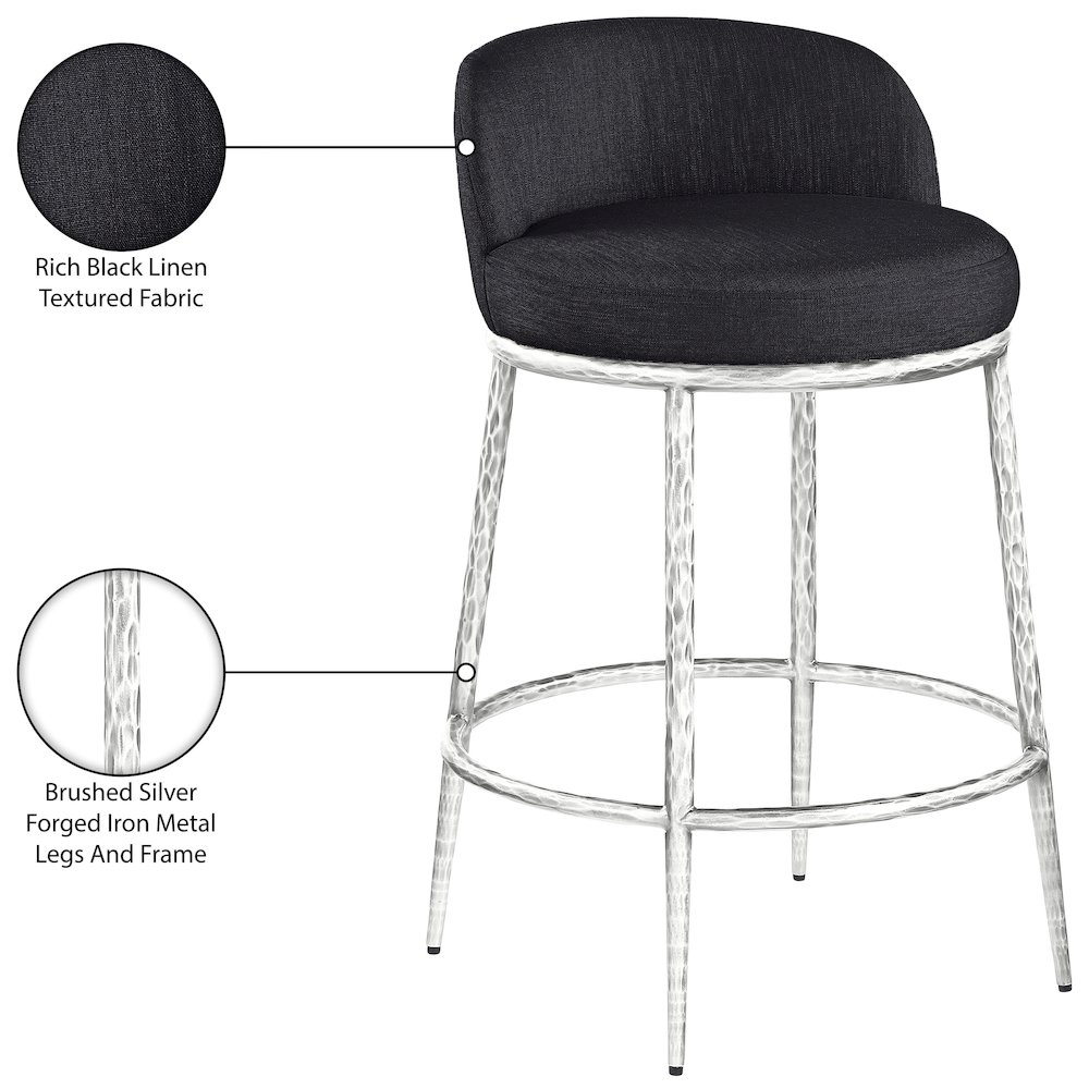 Ferro Black Linen Textured Performance Fabric Upholstered Counter Stool. Picture 8
