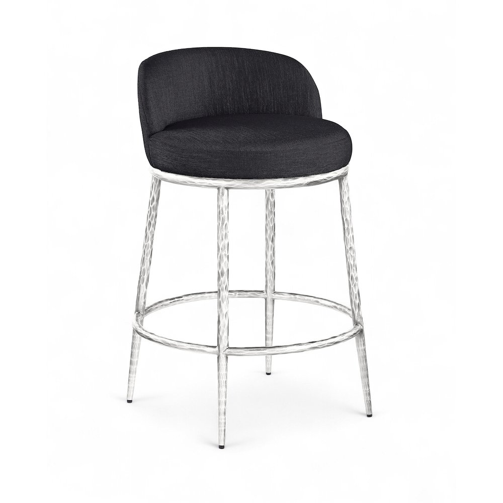 Ferro Black Linen Textured Performance Fabric Upholstered Counter Stool. Picture 1