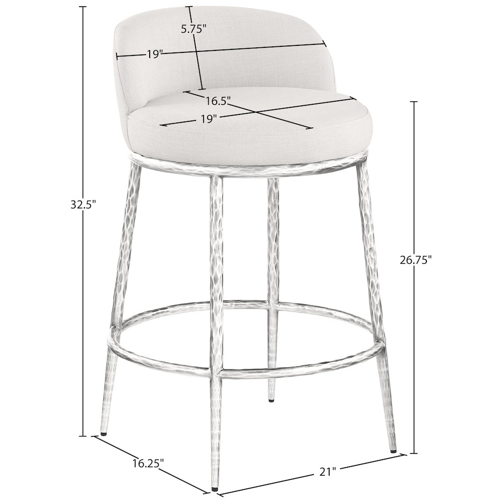 Ferro Cream Linen Textured Performance Fabric Upholstered Counter Stool. Picture 7