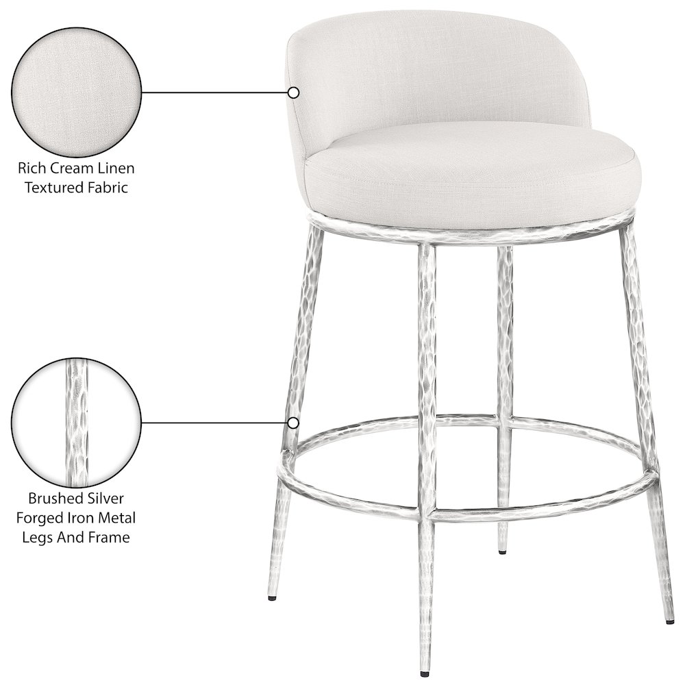 Ferro Cream Linen Textured Performance Fabric Upholstered Counter Stool. Picture 8