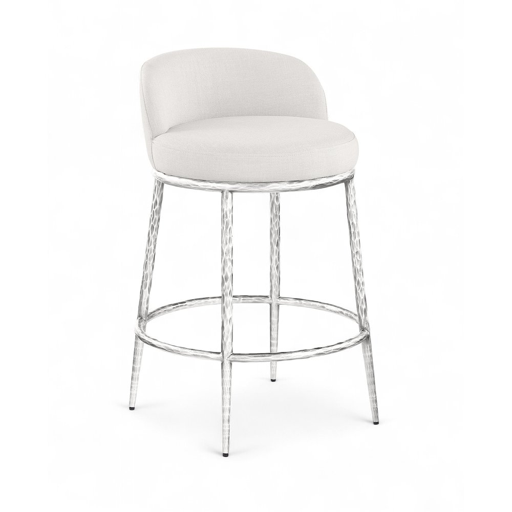Ferro Cream Linen Textured Performance Fabric Upholstered Counter Stool. Picture 1